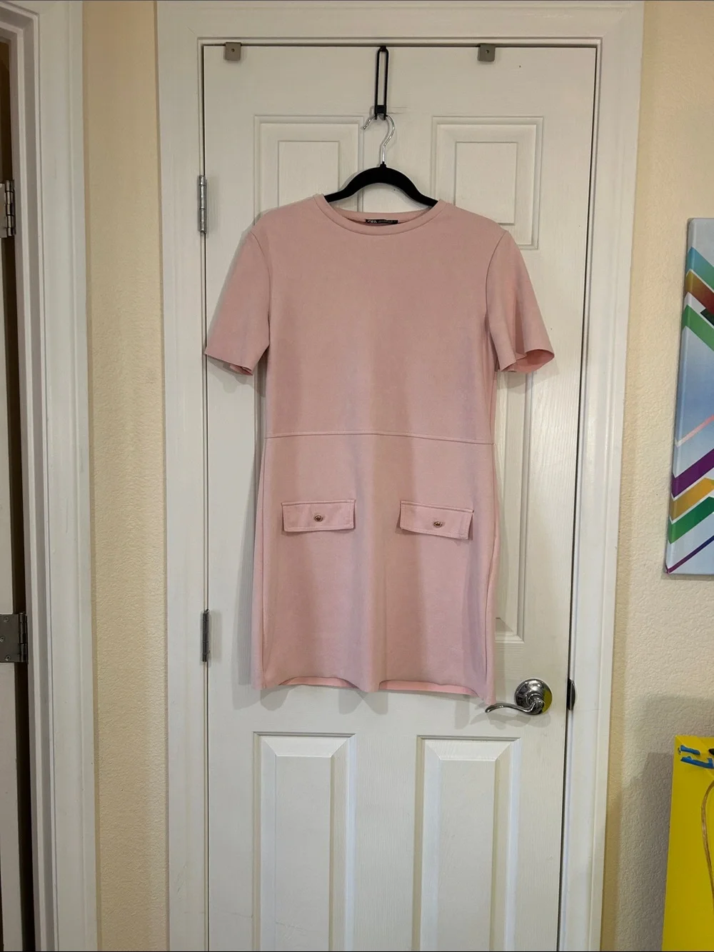 Zara Pink Short-Sleeve Pocket Shift Dress Small - Picture 2 of 9